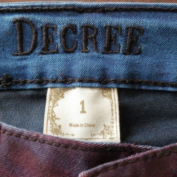 Decree Denim Skinny Jeans Maroon Wash sz 1 Low Rise NWOT - Picture 5 of 8
